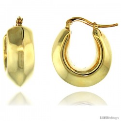 Sterling Silver Italian Puffy Hoop Earrings U-shaped with Yellow Gold Finish, 3/4 in. 20mm tall