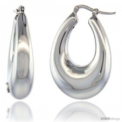 Sterling Silver Italian Puffy Hoop Earrings U-shaped with White Gold Finish, 1 5/16 in. 33mm tall