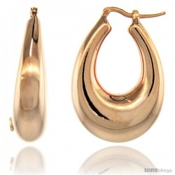 Sterling Silver Italian Puffy Hoop Earrings U-shaped with Rose Gold Finish, 1 5/16 in. 33mm tall