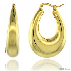 Sterling Silver Italian Puffy Hoop Earrings U-shaped with Yellow Gold Finish, 1 5/16 in. 33mm tall