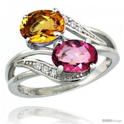 14k White Gold ( 8x6 mm ) Double Stone Engagement Pink Topaz & Citrine Ring w/ 0.07 Carat Brilliant Cut Diamonds & 2.34 Carats