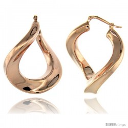 Sterling Silver Twisted Design Italian Puffy Hoop Earrings with Rose Gold Finish, 1 5/16 in. 33mm tall