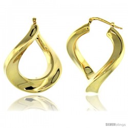 Sterling Silver Twisted Design Italian Puffy Hoop Earrings with Yellow Gold Finish, 1 5/16 in. 33mm tall