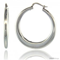 Sterling Silver Italian Large Puffy Hoop Earrings Round Shape w/ White Gold Finish, 1 3/4 in. 45mm tall