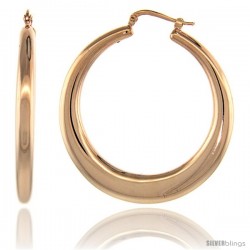Sterling Silver Italian Large Puffy Hoop Earrings Round Shape w/ Rose Gold Finish, 1 3/4 in. 45mm tall