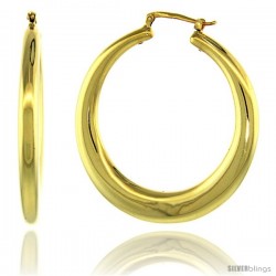 Sterling Silver Italian Large Puffy Hoop Earrings Round Shape w/ Yellow Gold Finish, 1 3/4 in. 45mm tall