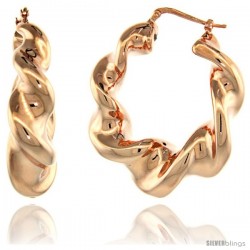 Sterling Silver Italian Puffy Hoop Earrings Twisted Design w/ Rose Gold Finish, 1 9/16 in. 39mm tall