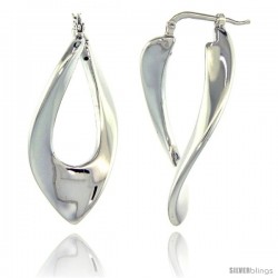 Sterling Silver Italian Puffy Hoop Earrings Twisted V Shape Design w/ White Gold Finish, 1 7/16 in. 36mm tall