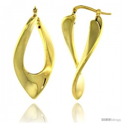 Sterling Silver Italian Puffy Hoop Earrings Twisted V Shape Design w/ Yellow Gold Finish, 1 7/16 in. 36mm tall