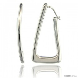 Sterling Silver Italian Puffy Hoop Earrings Bent Triangle Shape Design w/ White Gold Finish, 2 1/8 in. 55mm tall