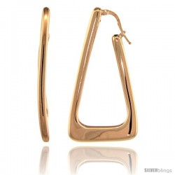 Sterling Silver Italian Puffy Hoop Earrings Bent Triangle Shape Design w/ Rose Gold Finish, 2 1/8 in. 55mm tall