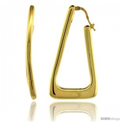 Sterling Silver Italian Puffy Hoop Earrings Bent Triangle Shape Design w/ Yellow Gold Finish, 2 1/8 in. 55mm tall