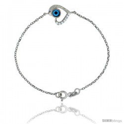 Sterling Silver 6.75 in. Cable Link Chain Bracelet Jeweled Heart Evil Eye Charm