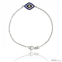 Sterling Silver 6.75 in. Cable Link Chain Bracelet Jeweled Evil Eye Charm