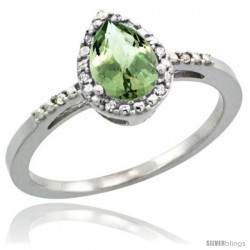 14k White Gold Diamond Green-Amethyst Ring 0.59 ct Tear Drop 7x5 Stone 3/8 in wide