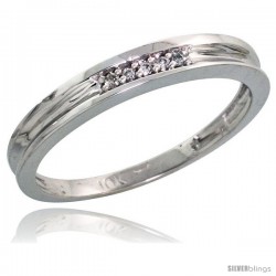 10k White Gold Ladies Diamond Wedding Band Ring 0.02 cttw Brilliant Cut, 1/8 in wide