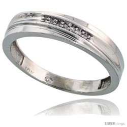 10k White Gold Mens Diamond Wedding Band Ring 0.04 cttw Brilliant Cut, 3/16 in wide -Style 10w004mb