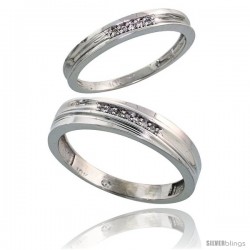 10k White Gold Diamond Wedding Rings 2-Piece set for him 5 mm & Her 3 mm 0.06 cttw Brilliant Cut