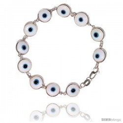 Sterling Silver White Color Evil Eye Bracelet, 7 in long