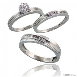 10k White Gold Diamond Trio Engagement Wedding Ring 3-piece Set for Him & Her 5 mm & 3 mm wide 0.11 cttw Brilliant Cut