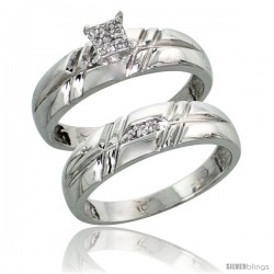 10k White Gold Diamond Engagement Rings Set 2-Piece 0.08 cttw Brilliant Cut, 7/32 in wide