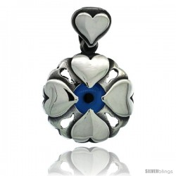 Sterling Silver Multi Heart Blue Color Evil Eye Pendant, 3/4 in wide