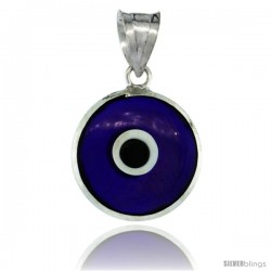 Sterling Silver Navy Blue Color Evil Eye Pendant, 5/8 in wide