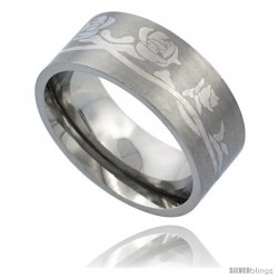 Surgical Steel 9mm Roses Ring Wedding Band Comfort-Fit