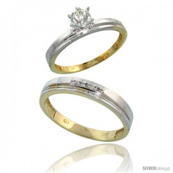 10k Yellow Gold 2-Piece Diamond wedding Engagement Ring Set for Him & Her, 3mm & 4mm wide