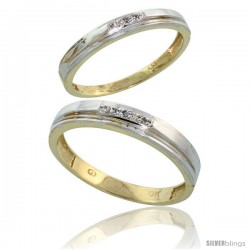 10k Yellow Gold Diamond 2 Piece Wedding Ring Set His 4mm & Hers 3mm