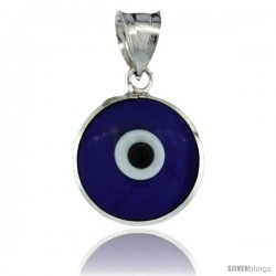 Sterling Silver Royal Blue Color Evil Eye Pendant, 5/8 in wide