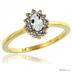 10k Yellow Gold Diamond Halo Green Amethyst Ring 0.25 ct Oval Stone 5x3 mm, 5/16 in wide