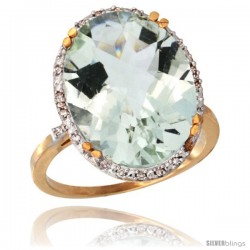 10k Yellow Gold Diamond Halo Large Green Amethyst Ring 10.3 ct Oval Stone 18x13 mm, 3/4 in wide