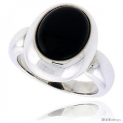 Sterling Silver Ladies' Ring w/ an Oval-shaped Jet Stone, 11/16" (17 mm) wide