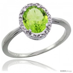 14k White Gold Peridot Diamond Halo Ring 1.17 Carat 8X6 mm Oval Shape, 1/2 in wide