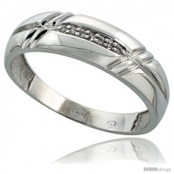 10k White Gold Mens Diamond Wedding Band Ring 0.04 cttw Brilliant Cut, 1/4 in wide -Style 10w005mb