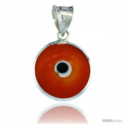 Sterling Silver Orange Color Evil Eye Pendant, 5/8 in wide