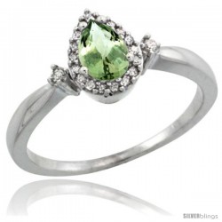 14k White Gold Diamond Green-Amethyst Ring 0.33 ct Tear Drop 6x4 Stone 3/8 in wide