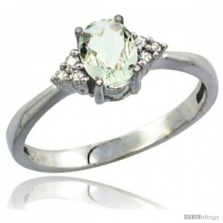 14k White Gold Ladies Natural Green Amethyst Ring oval 7x5 Stone Diamond Accent