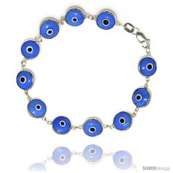 Sterling Silver Light Blue Color Evil Eye Bracelet, 7 in long