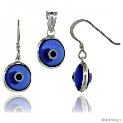 Sterling Silver Translucent Blue Color Evil Eye Pendant & Earrings Set -Style Eipe26