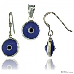 Sterling Silver Blue-Violet Color Evil Eye Pendant & Earrings Set