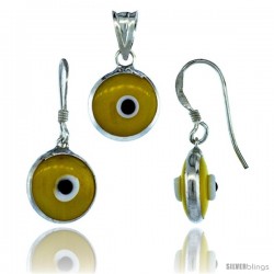 Sterling Silver Yellow Color Evil Eye Pendant & Earrings Set