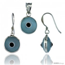 Sterling Silver Light Blue Color Evil Eye Pendant & Earrings Set