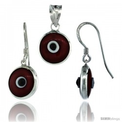 Sterling Silver Red Color Evil Eye Pendant & Earrings Set -Style Eipe6