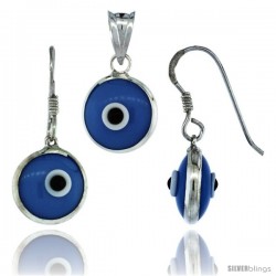 Sterling Silver Blue Color Evil Eye Pendant & Earrings Set