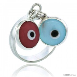 Sterling Silver Blue & Pink Color Double Evil Eye Ring