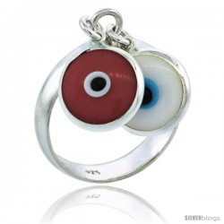 Sterling Silver White & Pink Color Double Evil Eye Ring