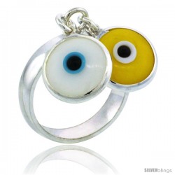 Sterling Silver White & Yellow Color Double Evil Eye Ring