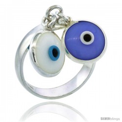 Sterling Silver White & Blue Color Double Evil Eye Ring